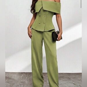 Elegant Olive Green Off-Shoulder Jumpsuit